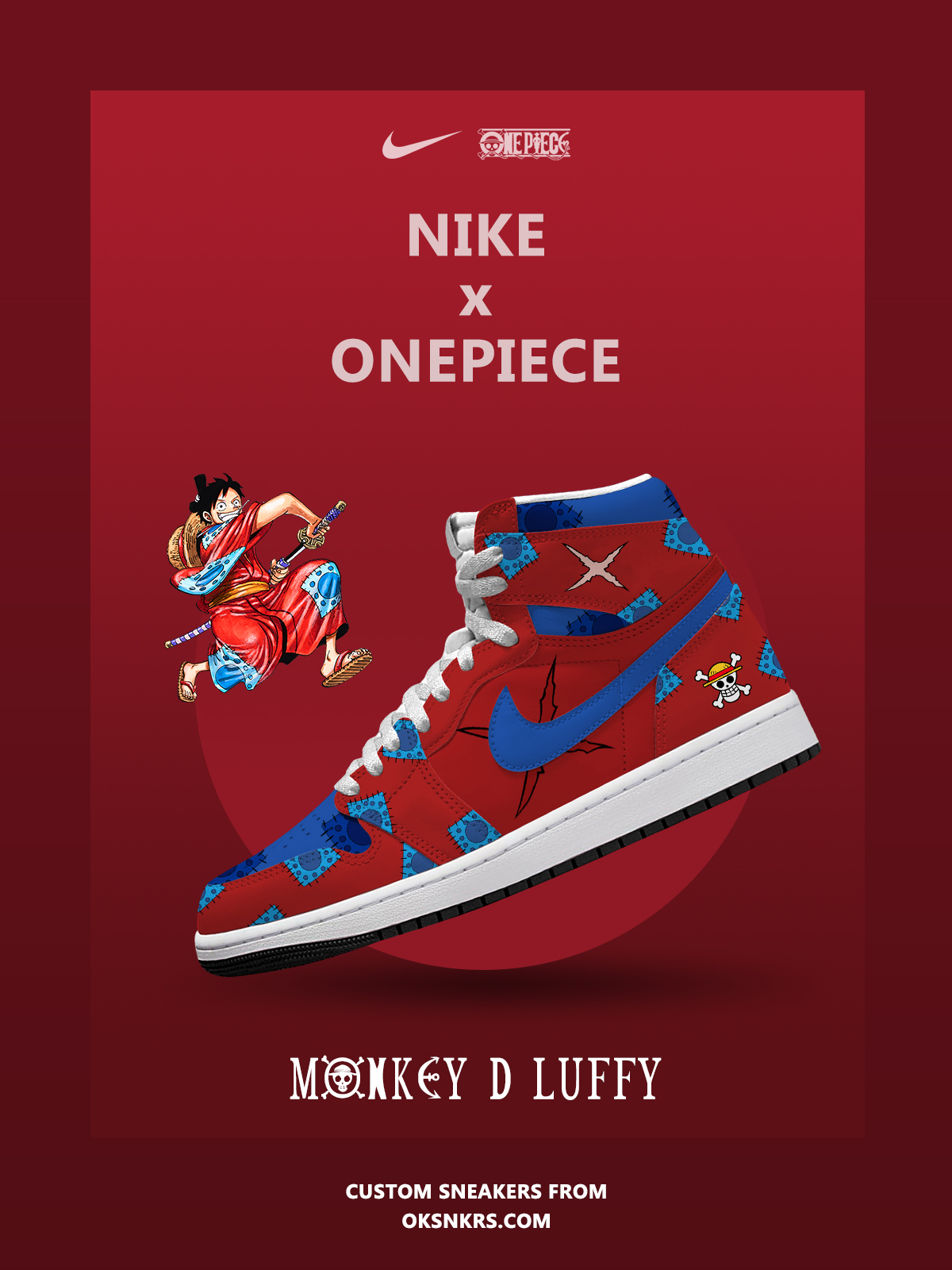 Custom Air Jordan 1 High x One Piece Monkey D. Luffy No.5 - Exclusive Sneaker Collaboration
